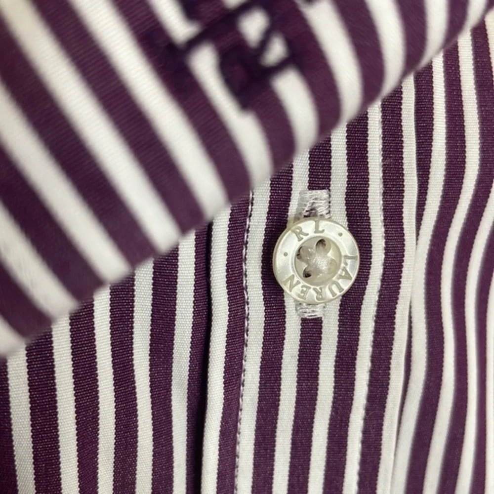 LAUREN Ralph Lauren Button Down 100% Cotton Shirt Purple White Stripe Women's XL - Picture 3 of 7